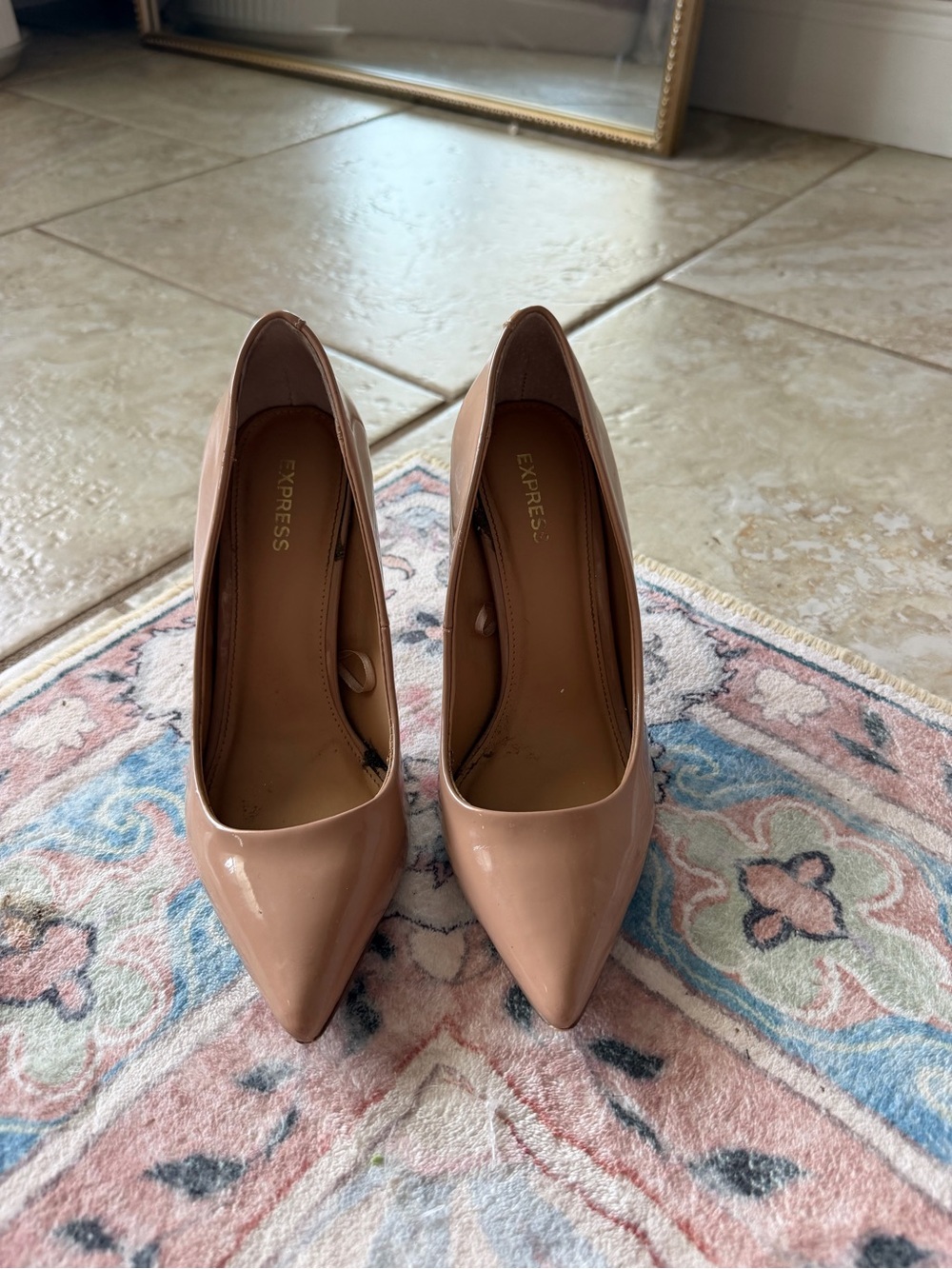 Express Patent Pointed-Toe Pumps in Blush